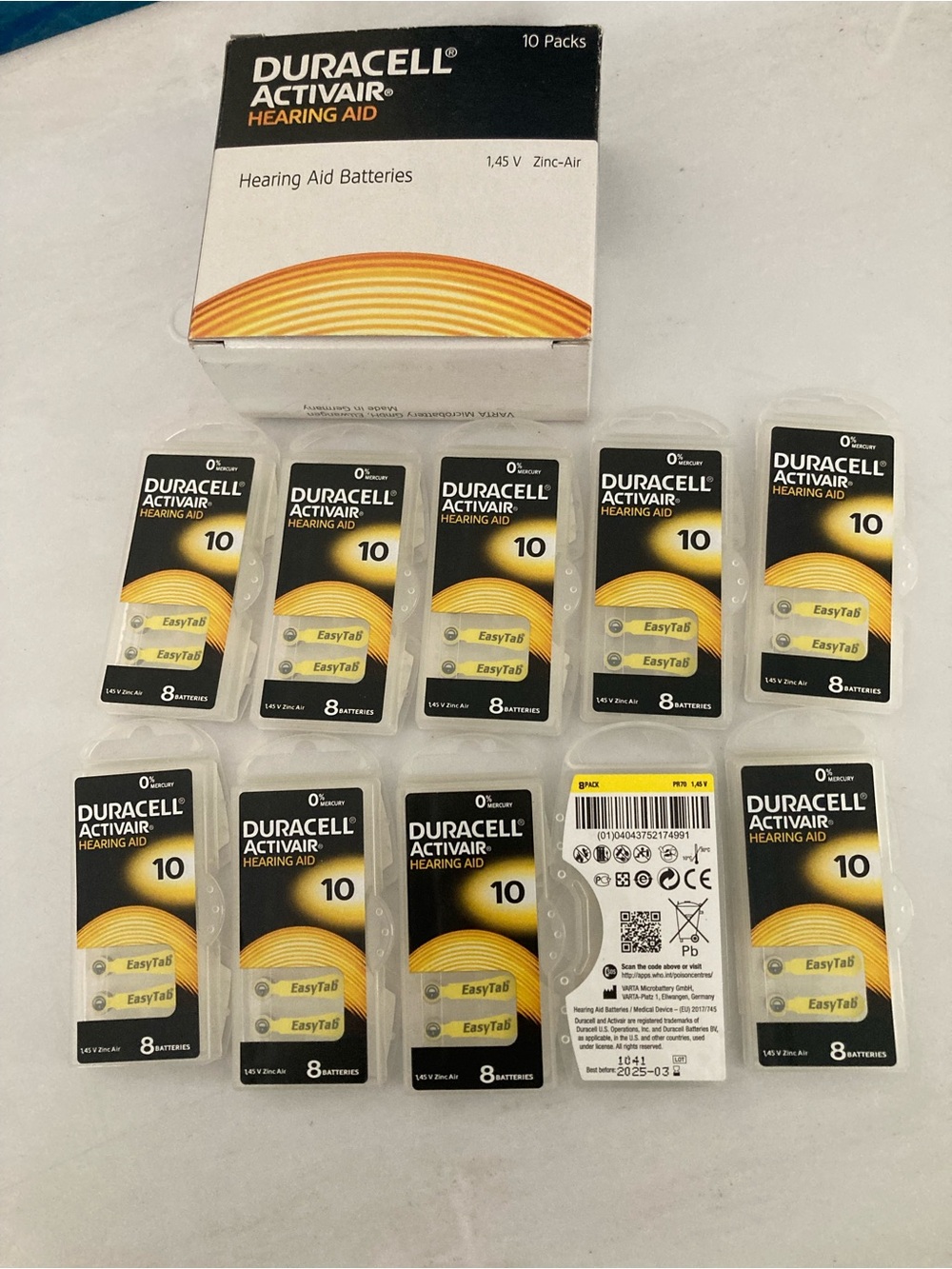 80 Duracell Activair Hearing Aid Batteries Size 10 – PR70 -10 Packs of 8 exp: